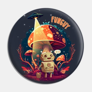 Funguy Little Robot Collecting Mushrooms Pin