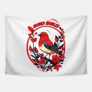 Red Bird and Flowers Design Tapestry