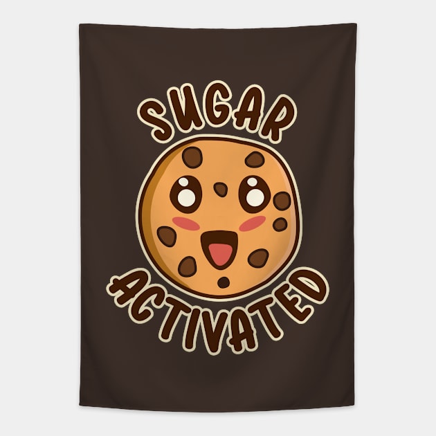 Sugar Activated Kawaii Chocolate Chip Cookie Tapestry by Cuteness Klub