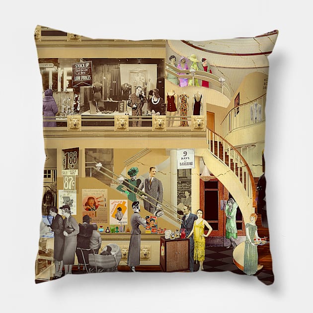 Art Deco Shopping Center (Boosted Color) Pillow by PrivateVices