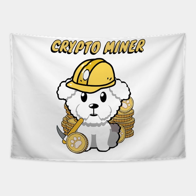 Cute furry dog is a crypto miner Tapestry by Pet Station