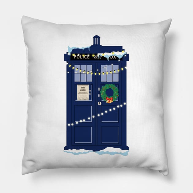 Christmas Doctor Who Police Box Tardis Pillow by larsbeelzebubart