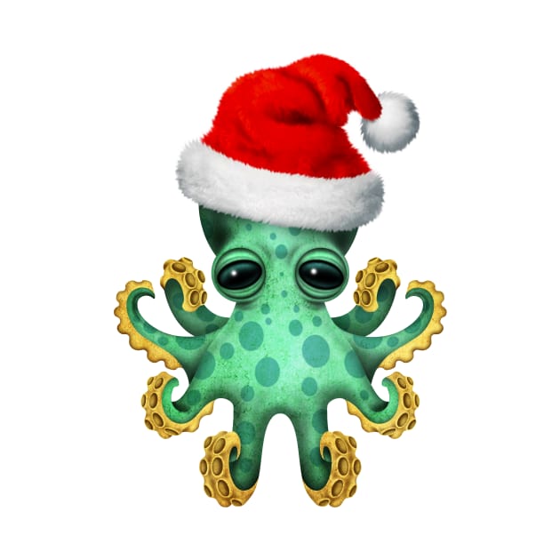 Green Baby Octopus Wearing a Santa Hat by jeffbartels