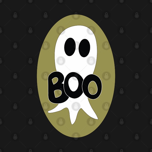 Cute Halloween ghost cartoon with BOO text by Angel Dawn Design