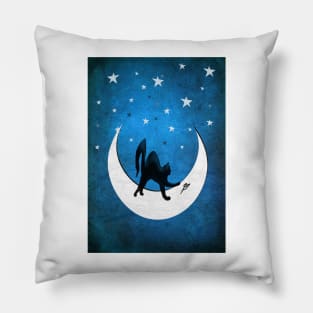 Cat on a moon chasing a mouse. Pillow