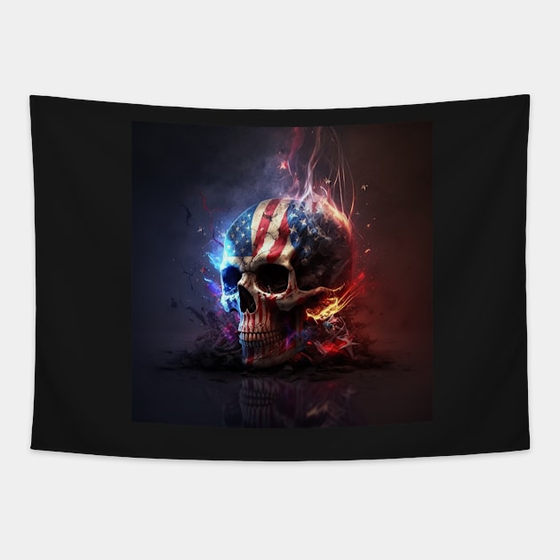 American Flag and Skull Art Tapestry by Jades-Corner