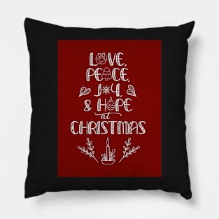 Christmas Greetings Word Art on Red Pillow