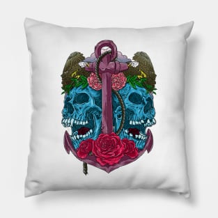 Death Down Below Anchor Skulls Retro Tattoo Pillow