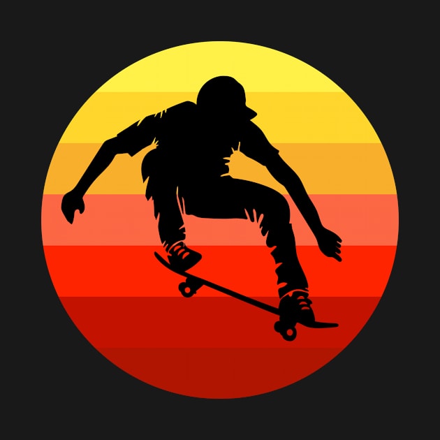 Extreme skateboarder flying in front of retro vintage sunset by Cat In Orbit ®