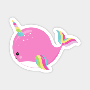 Unicorn Whale, Cute Whale, Baby Whale, Pink Whale Magnet