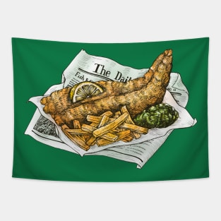 Hand Drawn Fried Fish & Chips Tapestry