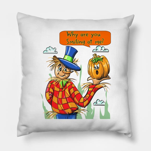 Halloween Scarecrow holding pumpkin allover print Makes a great Funny Halloween Shirt and Gift Item Pillow by SidneyTees