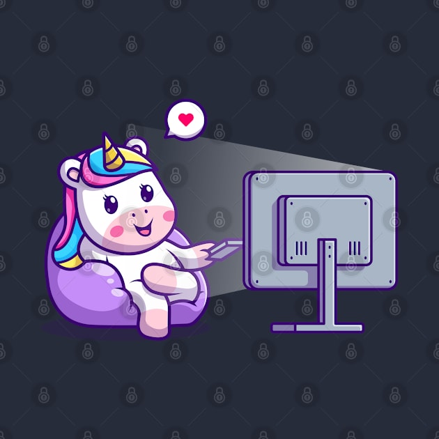 Cute unicorn watching cartoon on tv by Thumthumlam