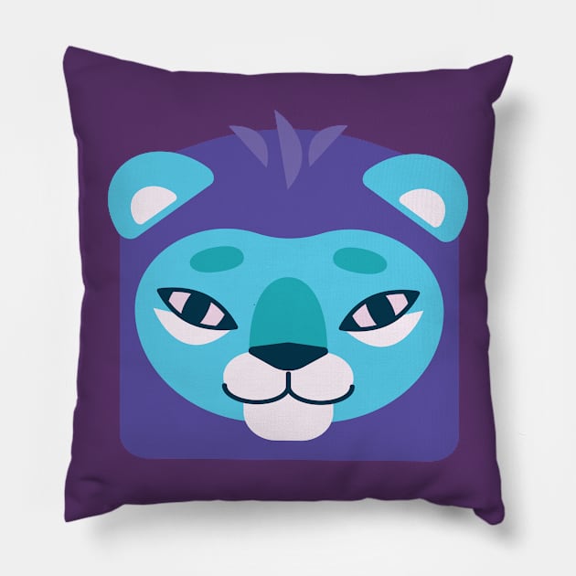 Blue Lion Fun Design Pillow by PulsePeople