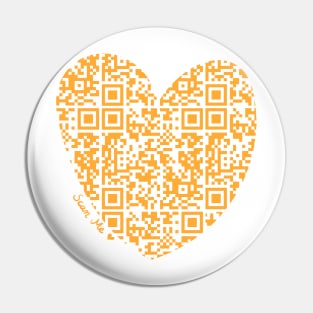 Orange Rick Astley Rickroll QR Code Heart Art Pin