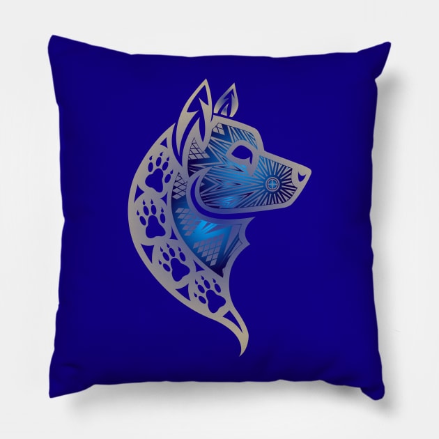 The Wolf (Blue) Pillow by melvinwareagle