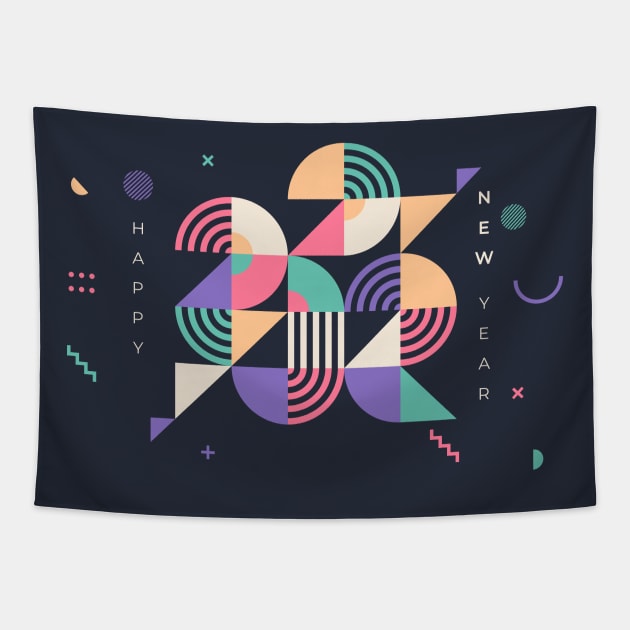 Happy New Year 2022 // Modern Geometric Design Tapestry by SLAG_Creative