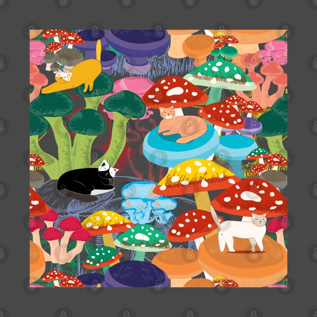 Cats in Mushroom Forest by famenxt