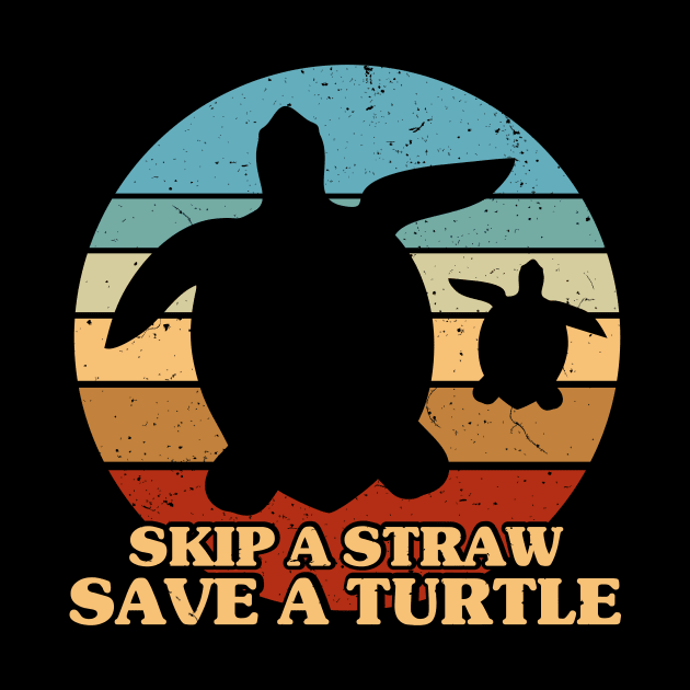 Skip a Straw Save a Turtle for Earthday - Vintage Retro Design T Shirt by luisharun