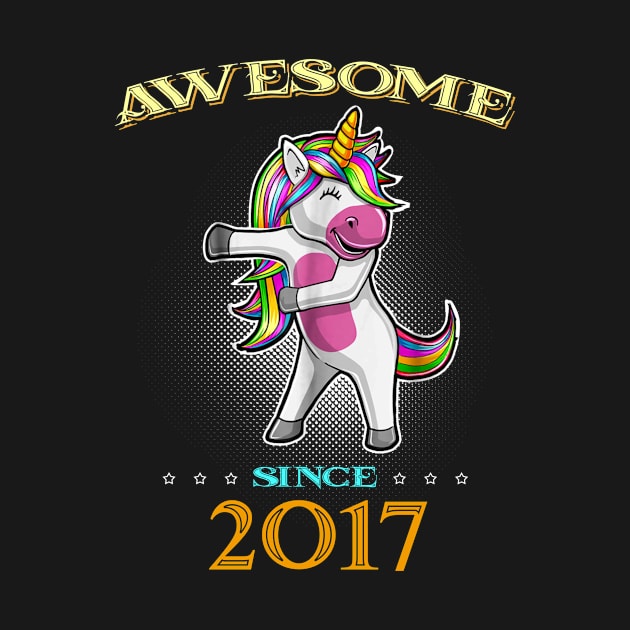 Awesome Since 2017 T Shirt Cute Unicorn Floss Birthday Gift by InterFish