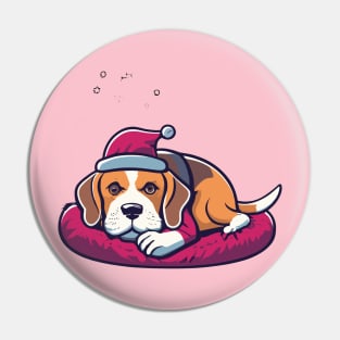 Beagle Dog On A Bed Christmas Pin