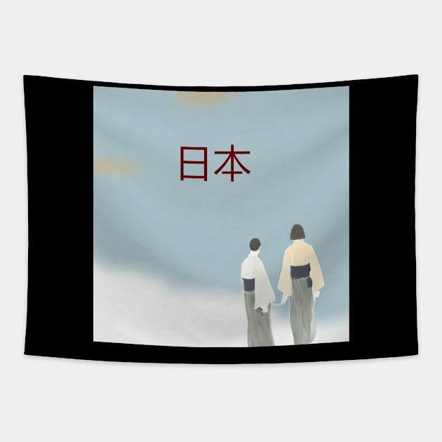 Love in Japan, Ukiyo-e style Tapestry by Delta Zero Seven