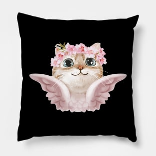 Little angel slogan with cute angel cat in floral crown illustration Pillow