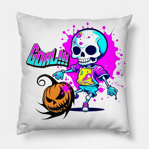 Skeleton Kick Pumpkin - Halloween Pillow by Bellinna