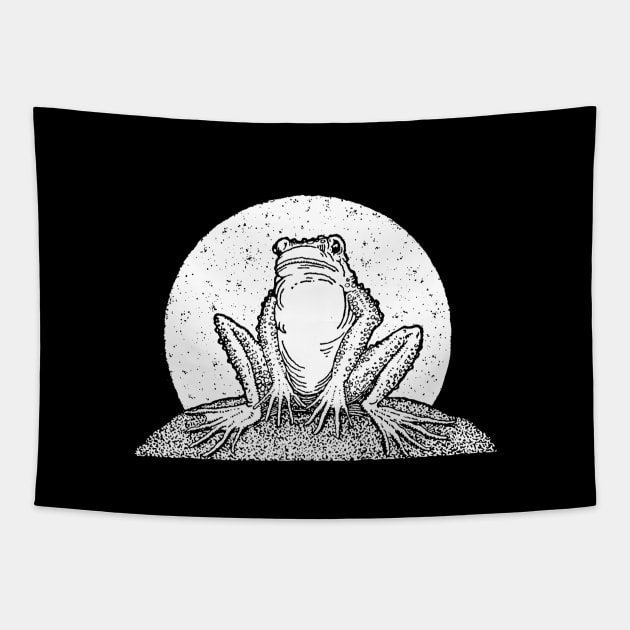 Sad Frog Sitting In Vintage Outline, Cottagecore Toad, Cute Romantic Froge Tapestry by Ministry Of Frogs