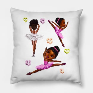 Ballet - Black ballerina girls with love hearts ! beautiful  African American  girls with Afro hair and dark brown skin wearing a pink tutu.Hair love ! Pillow