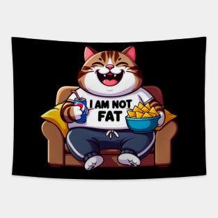 I Am Not Fat meme Tabby Cat Couch Potato Nachos Soft Drink Tapestry