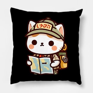 Kawaii japanese cat explorer Pillow