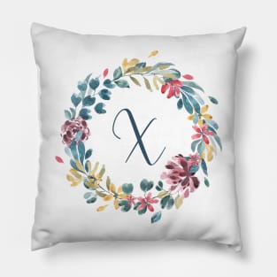 Floral Monogram X Colorful Full Blooms Pillow