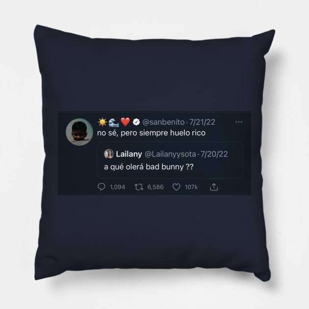 Bad Bunny huele rico Pillow by emiliapapaya