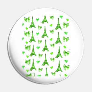 Girly Eiffel Tower Pattern in Watercolours Green Pin