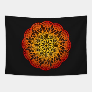 Red-Orange Flower Mandala Tapestry