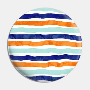 Navy orange sky blue watercolor hand-drawn stripes Pin