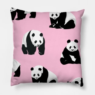 Multiple Pandas on Pink Background Pillow