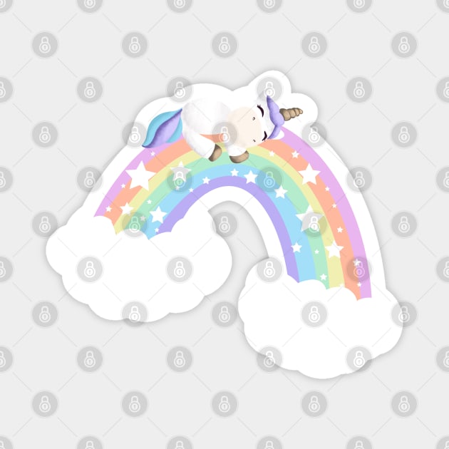 Cute unicorn laid on a rainbow Magnet by Mimie20