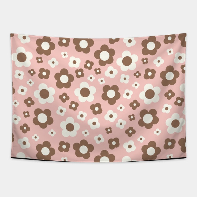 pastel pink and brown groovy retro y2k 2000s big pastel flower power 1960s 60s 70s danish aesthetics coconut girl ditsy daisies Tapestry by blomastudios