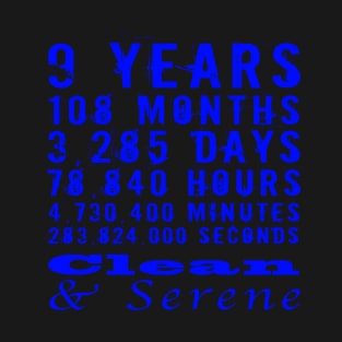 9 Years Clean and Serene Narcotics Anonymous Clean Time Countdown T-Shirt