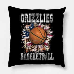 American Flag Personalized Grizzlies Proud Name Basketball Pillow