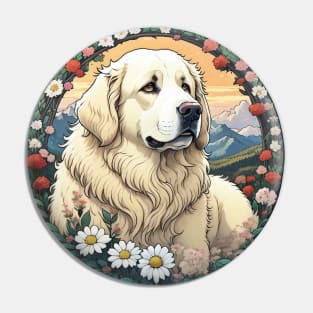 Great Pyrenees Floral Landscape Pin