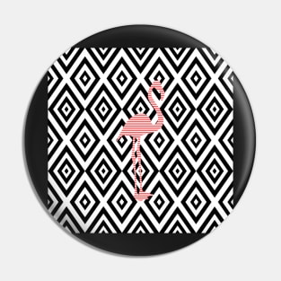 Abstract geometric pattern - black and white - pink flamingo Pin