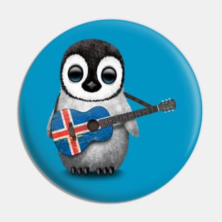 Baby Penguin Playing Icelandic Flag Guitar Pin