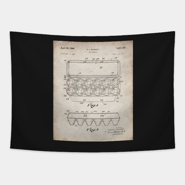 Egg Carton Patent - Kitchen Chef Farming Farmhouse Art - Antique Tapestry by patentpress