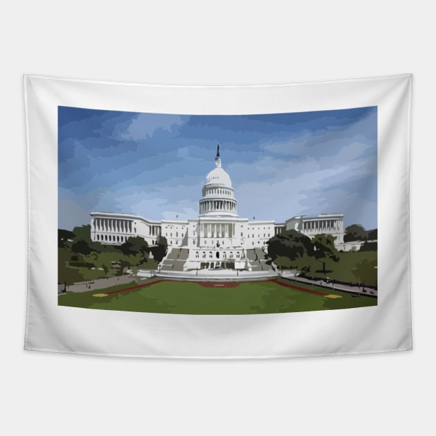 Capitol Building Painting Tapestry by gktb