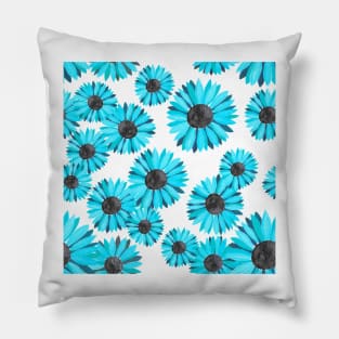 Watercolor Sunflowers Pattern - Light Blue Background Pillow