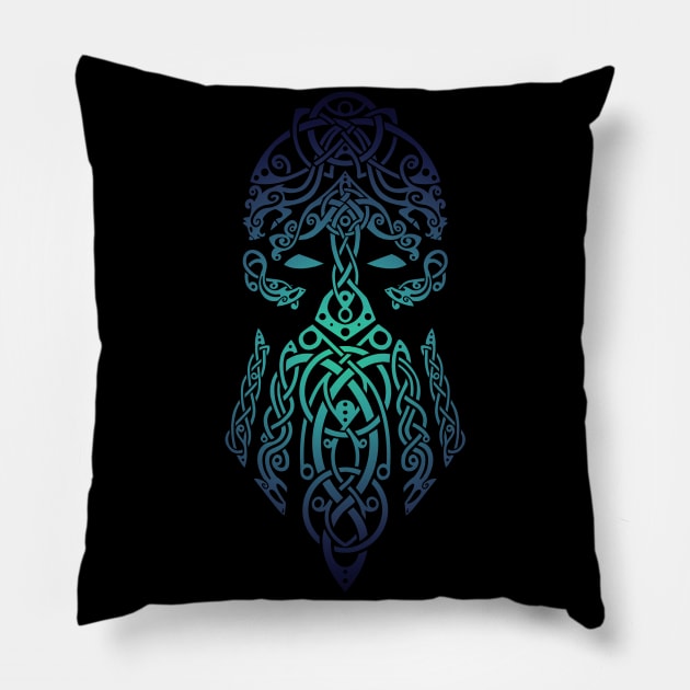 Tyr Norse God of War - Green and Blue Pillow by Art of Arklin