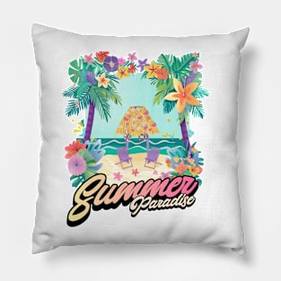 Palm Trees Hisbisus Flower Beach Summer Pillow